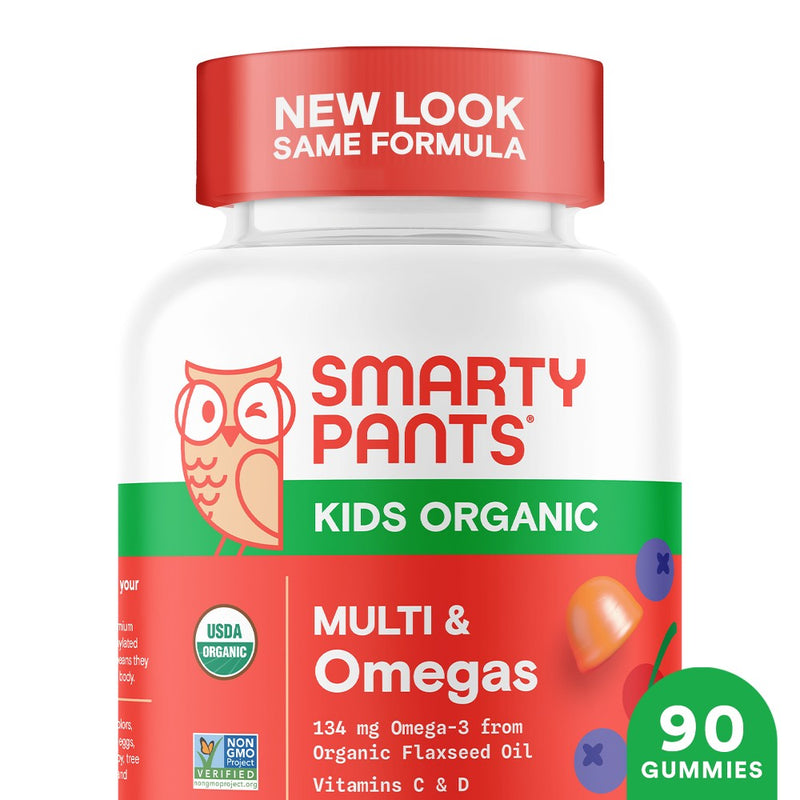 SmartyPants Organic Kids Multi & Vegetarian Omega 3 Gummy Vitamins with D3, C & B12 - 90 ct