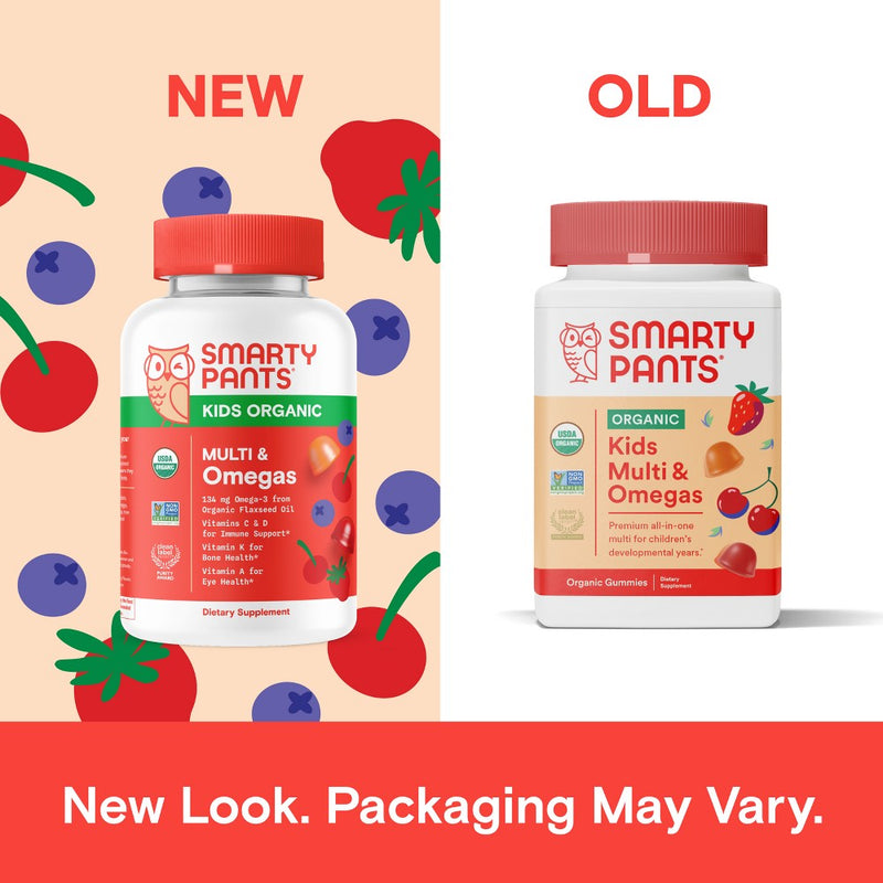 SmartyPants Organic Kids Multi & Vegetarian Omega 3 Gummy Vitamins with D3, C & B12 - 90 ct