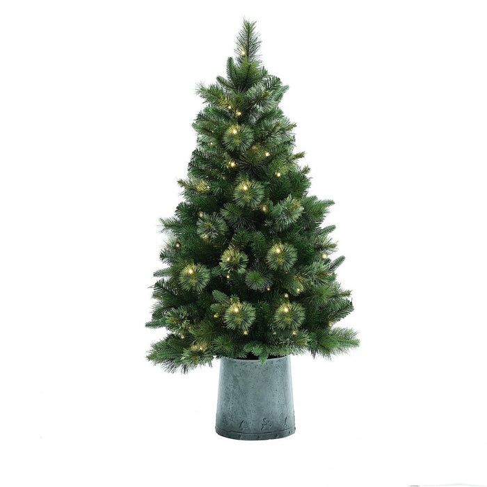 LuxenHome 4' Pre-Lit Artificial Christmas Pine Tree with Metal Pot Green (LOCAL PICKUP ONLY)
