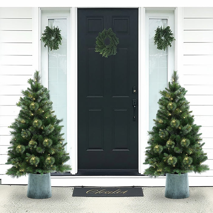 LuxenHome 4' Pre-Lit Artificial Christmas Pine Tree with Metal Pot Green (LOCAL PICKUP ONLY)