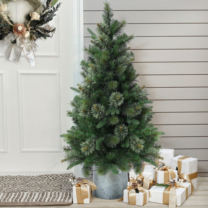 LuxenHome 4' Pre-Lit Artificial Christmas Pine Tree with Metal Pot Green (LOCAL PICKUP ONLY)