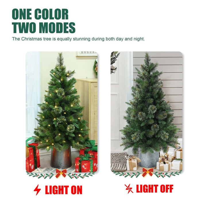 LuxenHome 4' Pre-Lit Artificial Christmas Pine Tree with Metal Pot Green (LOCAL PICKUP ONLY)