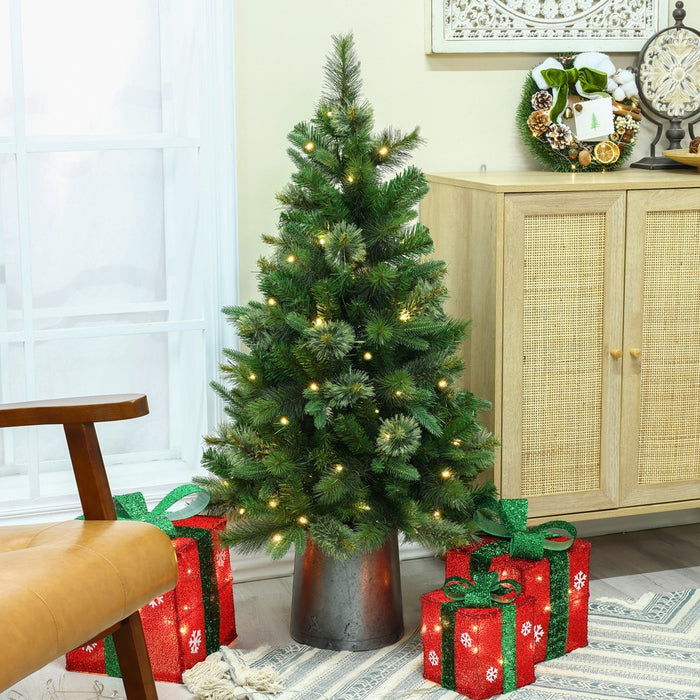 LuxenHome 4' Pre-Lit Artificial Christmas Pine Tree with Metal Pot Green (LOCAL PICKUP ONLY)