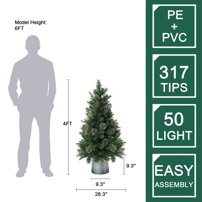 LuxenHome 4' Pre-Lit Artificial Christmas Pine Tree with Metal Pot Green (LOCAL PICKUP ONLY)