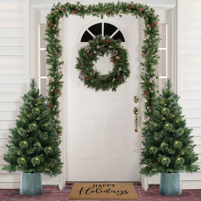 LuxenHome 4' Pre-Lit Artificial Christmas Pine Tree with Metal Pot Green (LOCAL PICKUP ONLY)