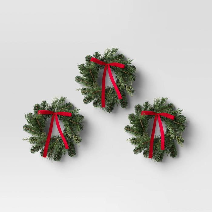 SINGLE Cedar Artificial Christmas Window Wreath with Red Velvet Bow - Wondershop