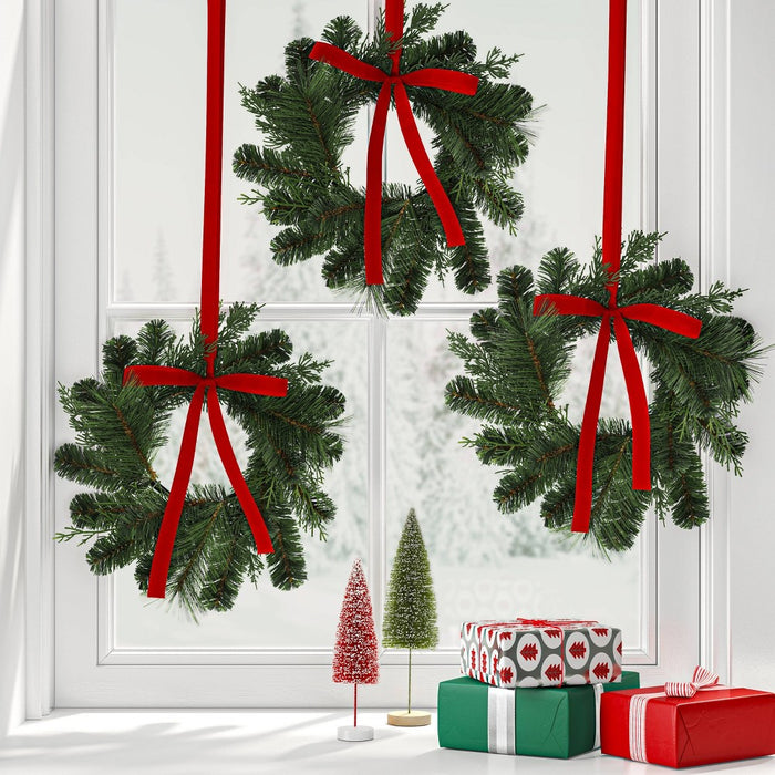 SINGLE Cedar Artificial Christmas Window Wreath with Red Velvet Bow - Wondershop