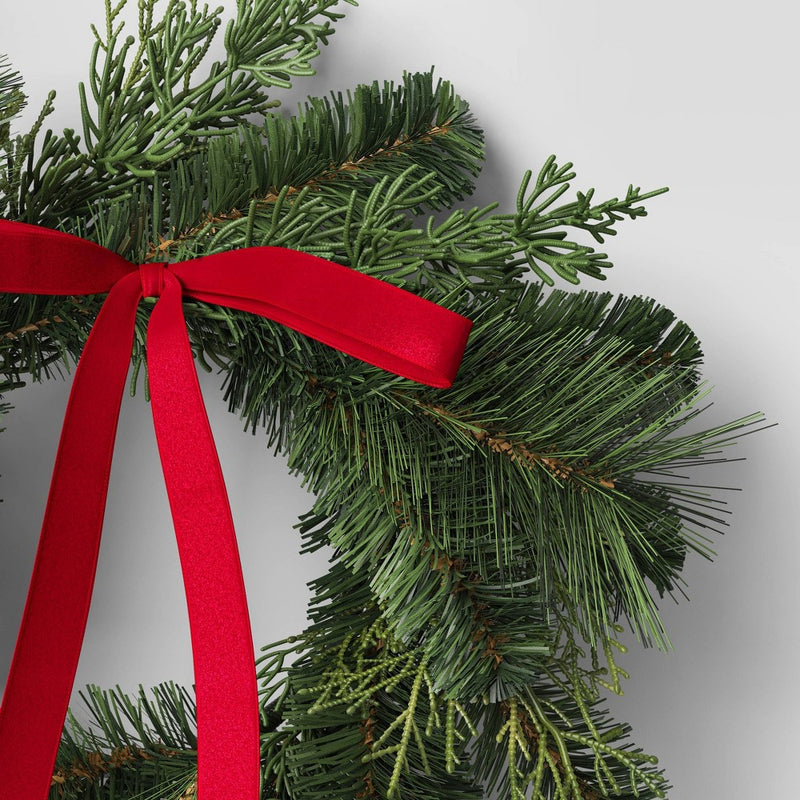 SINGLE Cedar Artificial Christmas Window Wreath with Red Velvet Bow - Wondershop