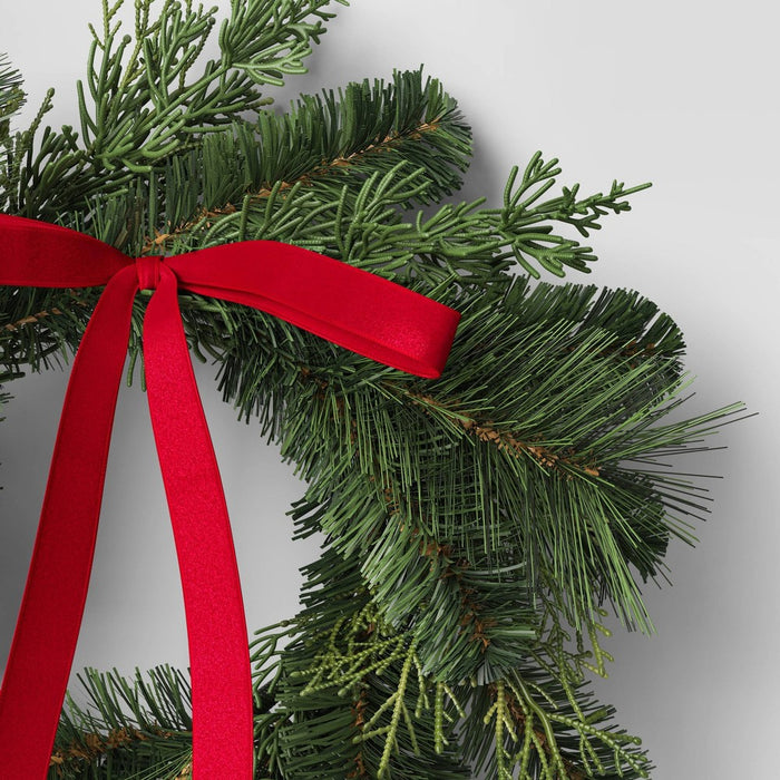 SINGLE Cedar Artificial Christmas Window Wreath with Red Velvet Bow - Wondershop