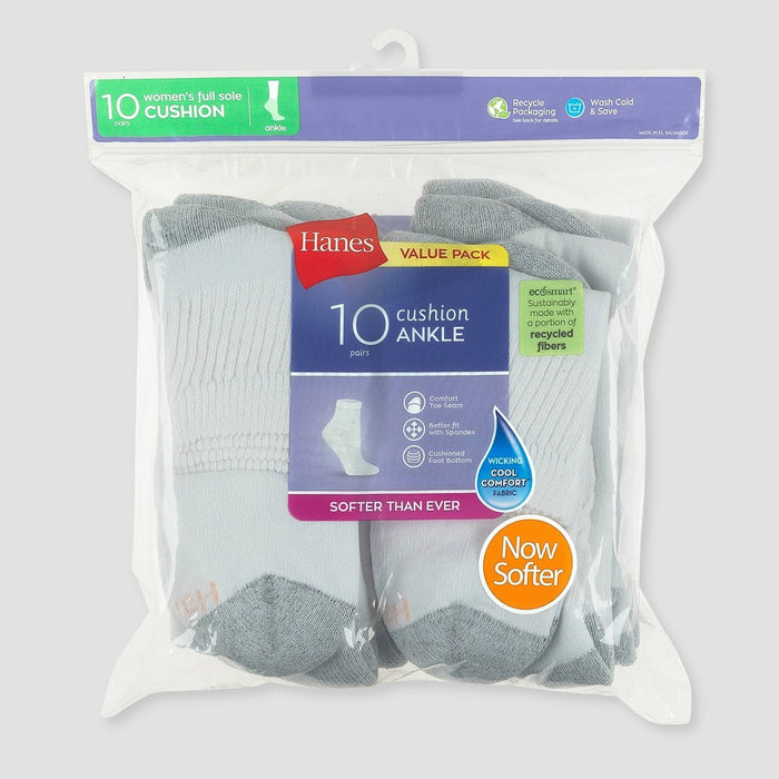 Hanes Women's Cushioned 10pk Ankle Socks - White 5-9
