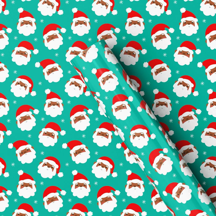 220 sq ft Santa Faces Christmas Gift Wrap Green - Wondershop