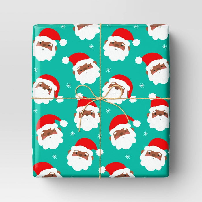 220 sq ft Santa Faces Christmas Gift Wrap Green - Wondershop