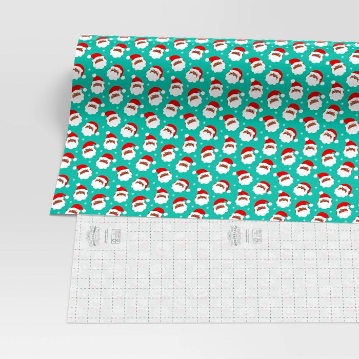 220 sq ft Santa Faces Christmas Gift Wrap Green - Wondershop