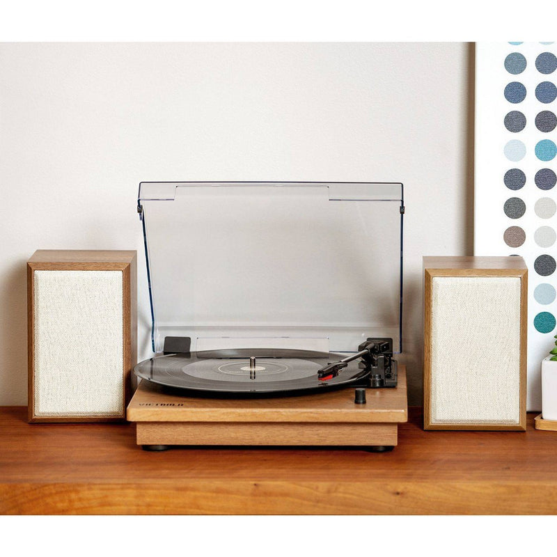 Victrola The Kingfield Bluetooth Record Player Shelf System w/Bookshelf Speakers