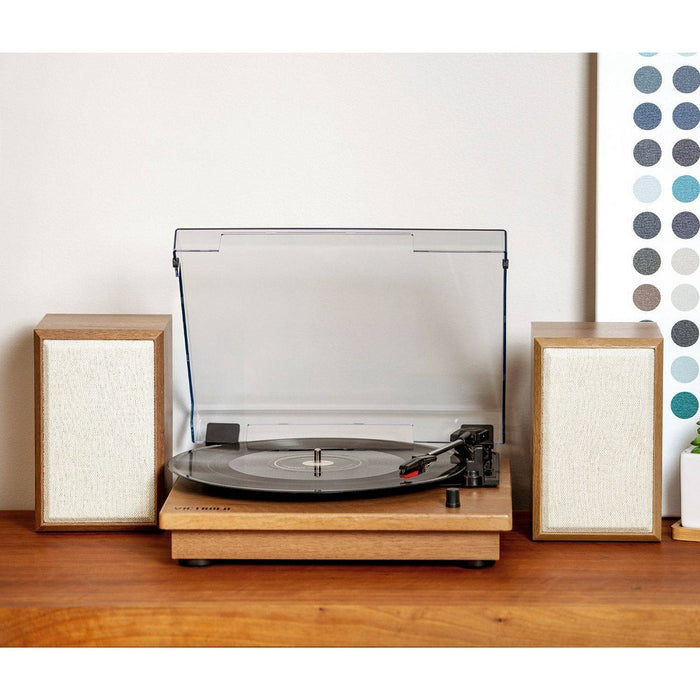Victrola The Kingfield Bluetooth Record Player Shelf System w/Bookshelf Speakers