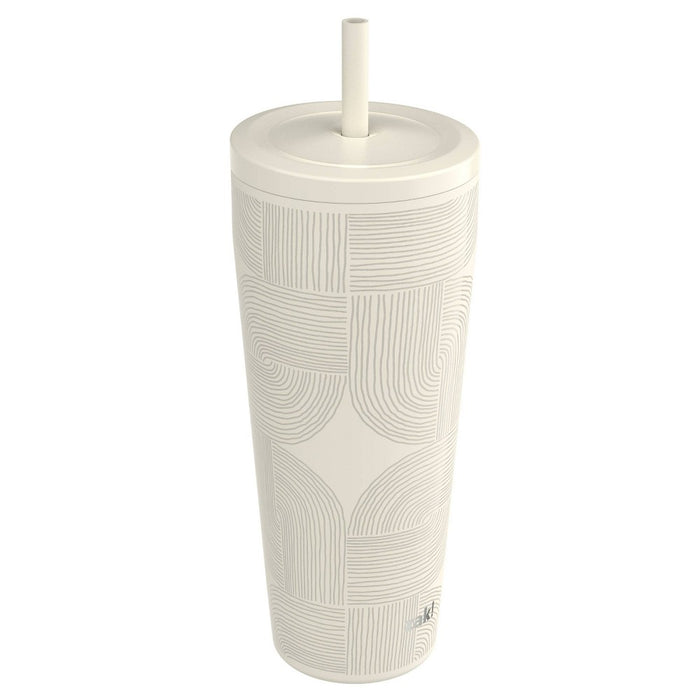 Zak Designs 30 fl oz Stainless Steel Lines Straw Tumbler Cream