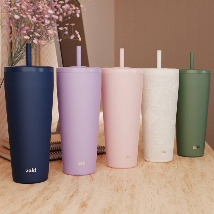 Zak Designs 30 fl oz Stainless Steel Lines Straw Tumbler Cream