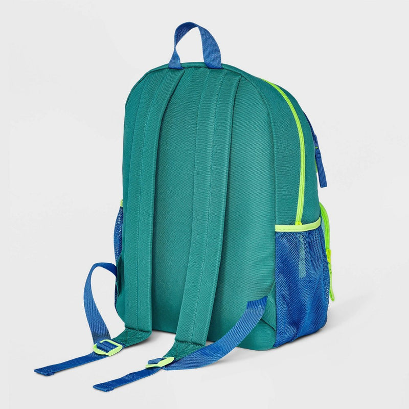 Kids' 16" Colorblock with Removable Patches Two Pocket Backpack - Cat & Jack Green/Lime Green/Blue