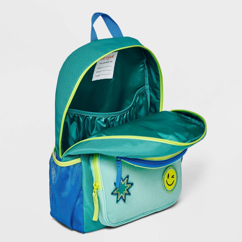 Kids' 16" Colorblock with Removable Patches Two Pocket Backpack - Cat & Jack Green/Lime Green/Blue