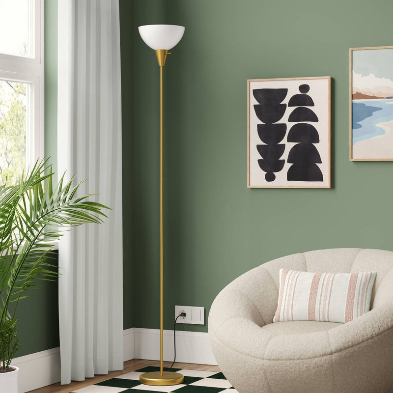 Torchiere Floor Lamp Gold - Room Essentials: Modern Standing Light, Painted Metal with Plastic Shade
