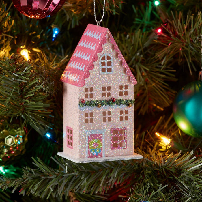 Glittered Paper House Christmas Tree Ornament Pink - Wondershop