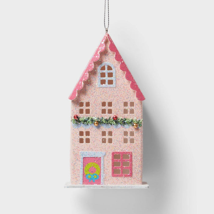 Glittered Paper House Christmas Tree Ornament Pink - Wondershop