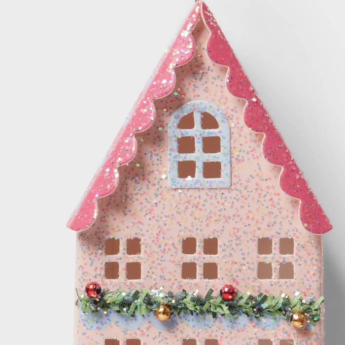 Glittered Paper House Christmas Tree Ornament Pink - Wondershop
