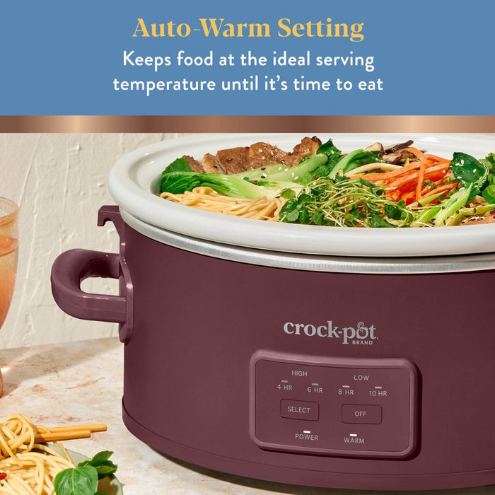 Crock-Pot 6qt Cook & Carry Programmable Slow Cooker Ceramic Lambrusco Red: 3 Settings, Dishwasher-Safe Parts, 210W