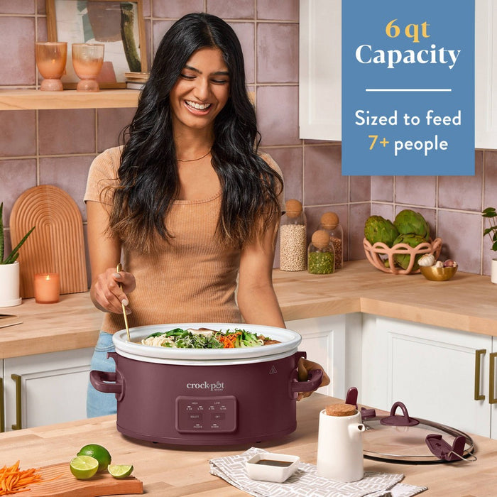 Crock-Pot 6qt Cook & Carry Programmable Slow Cooker Ceramic Lambrusco Red: 3 Settings, Dishwasher-Safe Parts, 210W