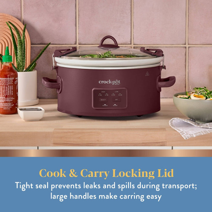 Crock-Pot 6qt Cook & Carry Programmable Slow Cooker Ceramic Lambrusco Red: 3 Settings, Dishwasher-Safe Parts, 210W