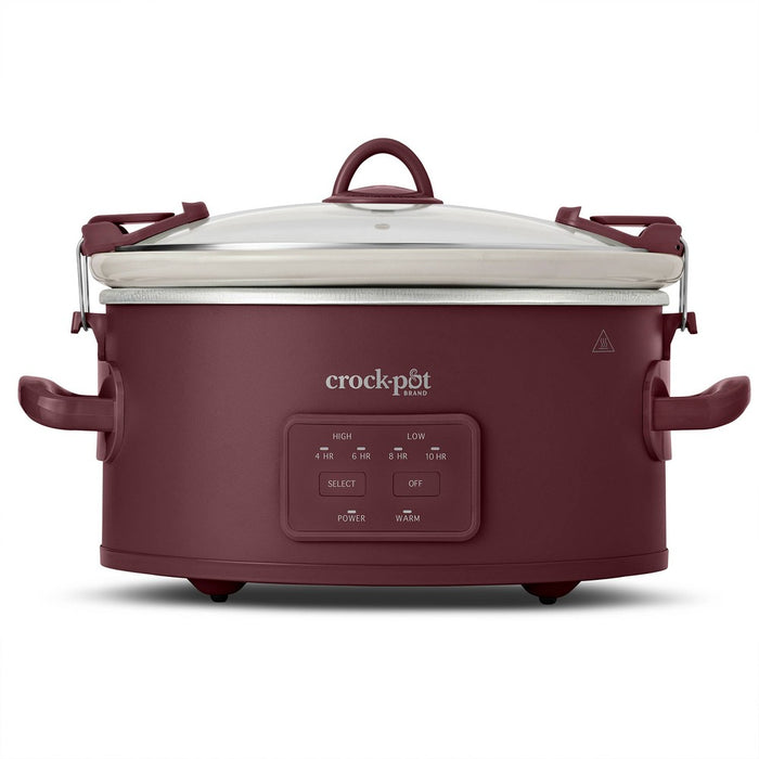 Crock-Pot 6qt Cook & Carry Programmable Slow Cooker Ceramic Lambrusco Red: 3 Settings, Dishwasher-Safe Parts, 210W
