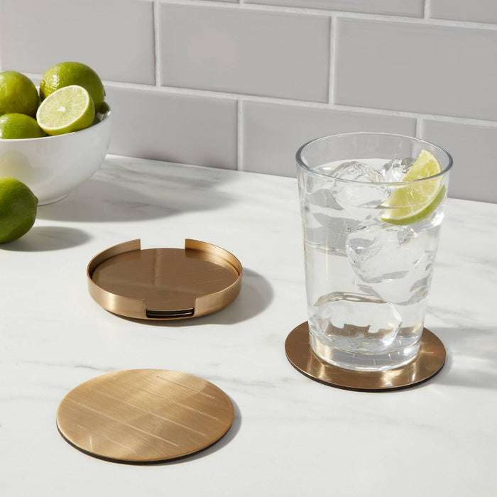4pk Metal Coasters with Holder Gold - Threshold