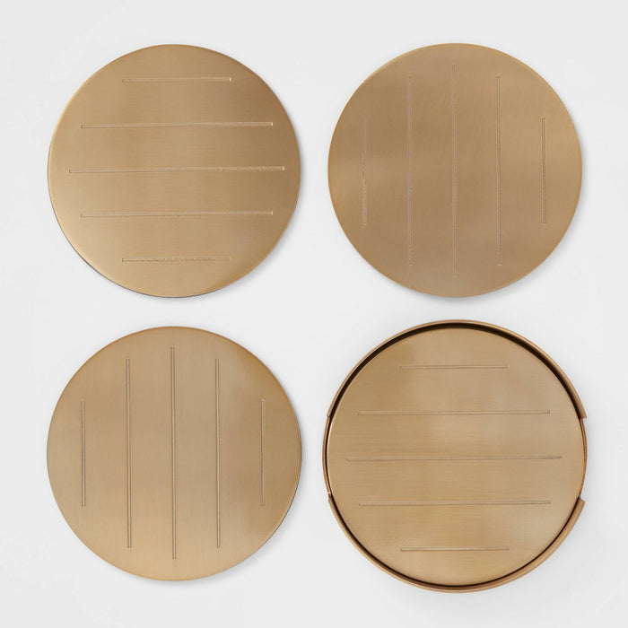 4pk Metal Coasters with Holder Gold - Threshold