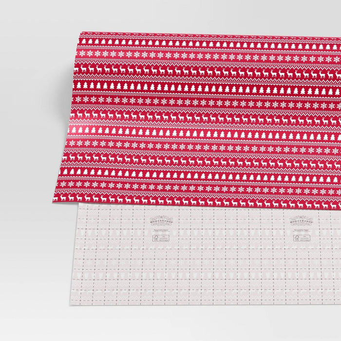 50 sq ft Fair Isle Print Christmas Gift Wrap Red/White - Wondershop