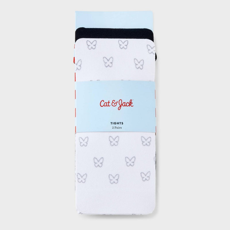 Girls' 2pk Glitter 'Butterfly' Nylon Tights - Cat & Jack Black/White L