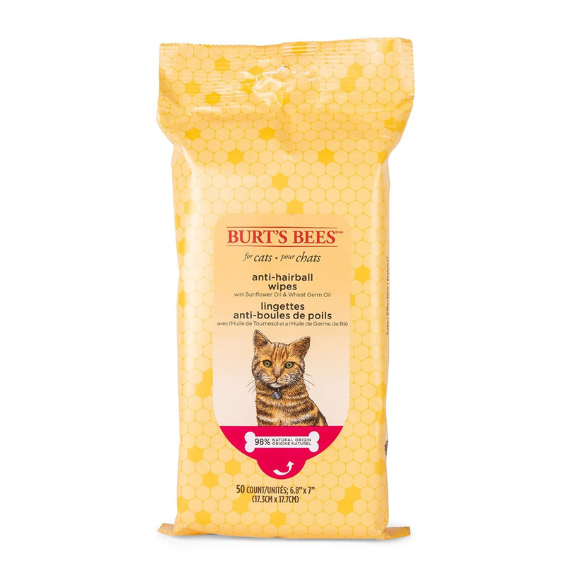 Burt's Bees For Pets Anti-Hairball Cat Wipes - Grooming Cat Wipes For Hairball Control - Cruelty Free, Formulated Without Sulfates And Parabens, Ph Balanced For Cats - Made In The USA, 50 Ct