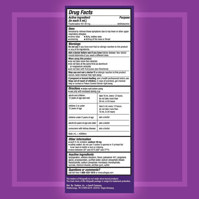 Children's Allegra 12 Hour Allergy Relief Oral Suspension - Berry Flavor - Fexofenadine Hydrochloride - 4 fl oz