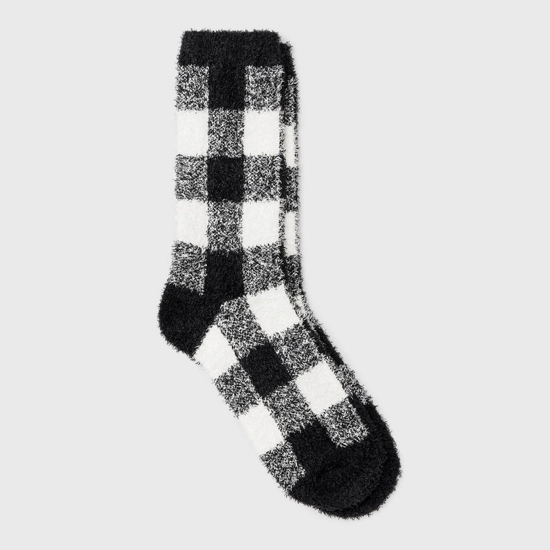 Women's Buffalo Plaid Cozy Crew Socks - Auden White/Black 4-10