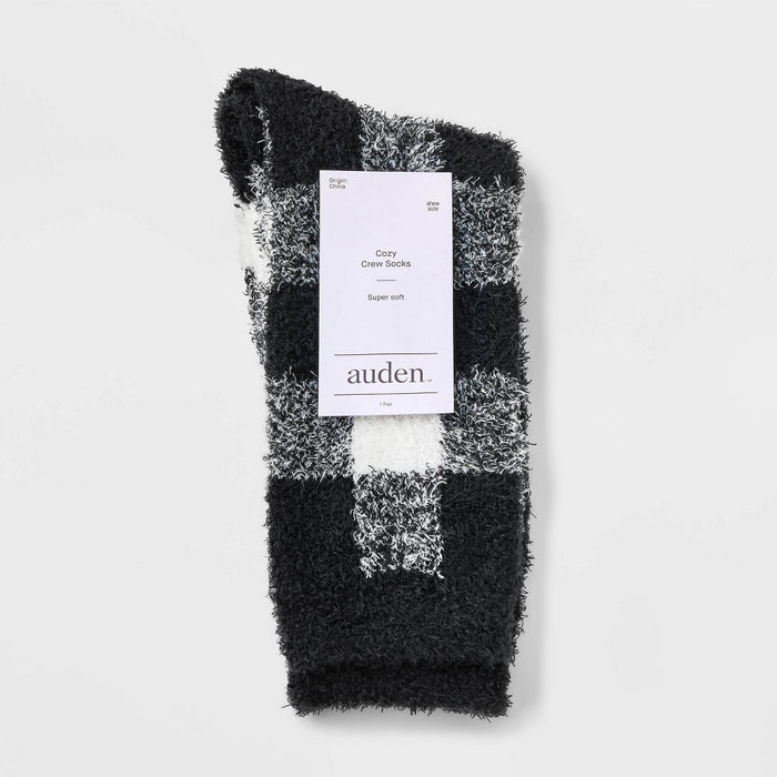 Women's Buffalo Plaid Cozy Crew Socks - Auden White/Black 4-10