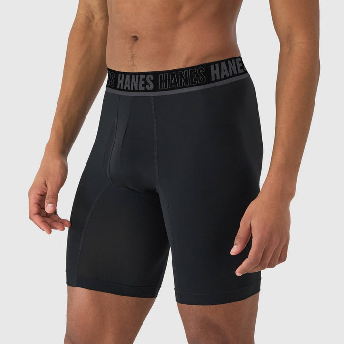 Hanes Moves Premium Men's Anti-Chafe X-Temp Long Leg Boxer Briefs 2pk - Black/Teal Blue L