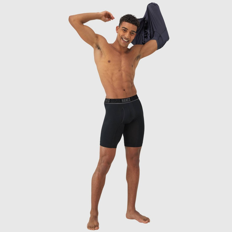 Hanes Moves Premium X-Temp Long Boxer Briefs 2pk Blk/TealBlue L