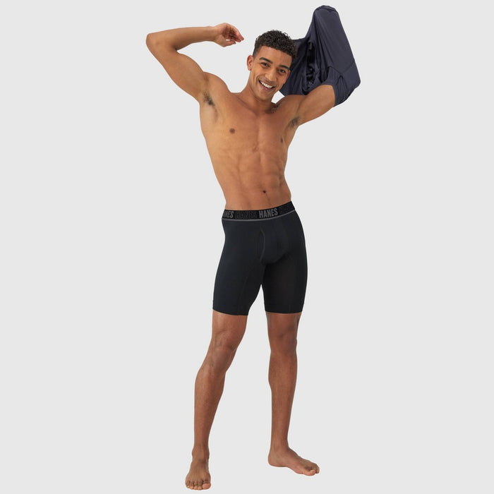Hanes Moves Premium Men's Anti-Chafe X-Temp Long Leg Boxer Briefs 2pk - Black/Teal Blue L