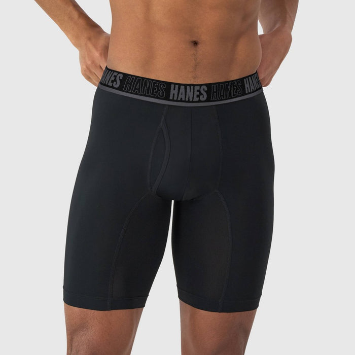 Hanes Moves Premium Men's Anti-Chafe X-Temp Long Leg Boxer Briefs 2pk - Black/Teal Blue L