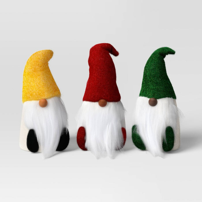 3pc Felted Wool Christmas Gnome Figurine Set - Wondershop