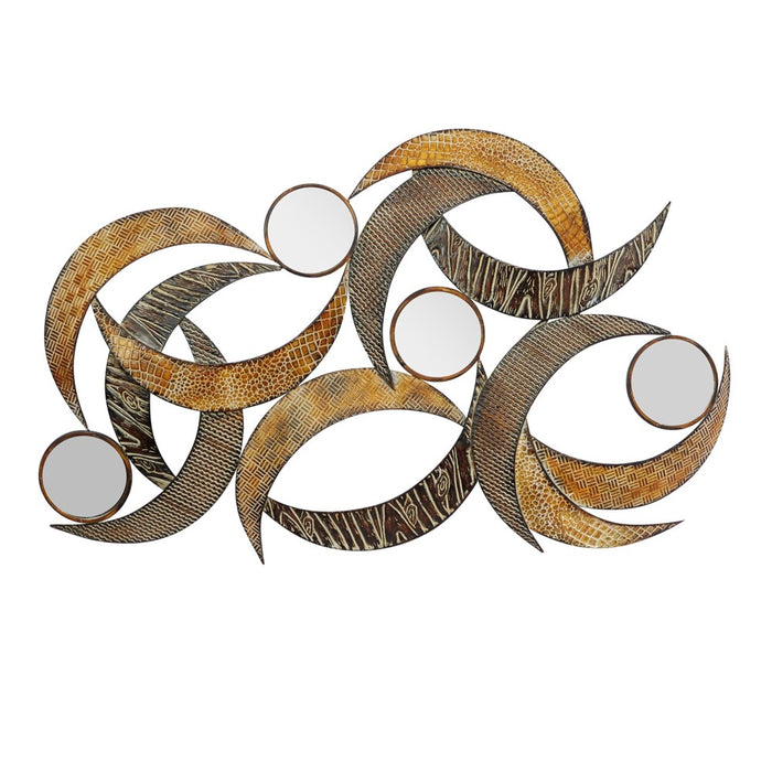 Deco 79 Metal Abstract Home Wall Decor Wall Sculpture With Round Mirror Accents, Wall Art 24" X 1" X 40", Beige
