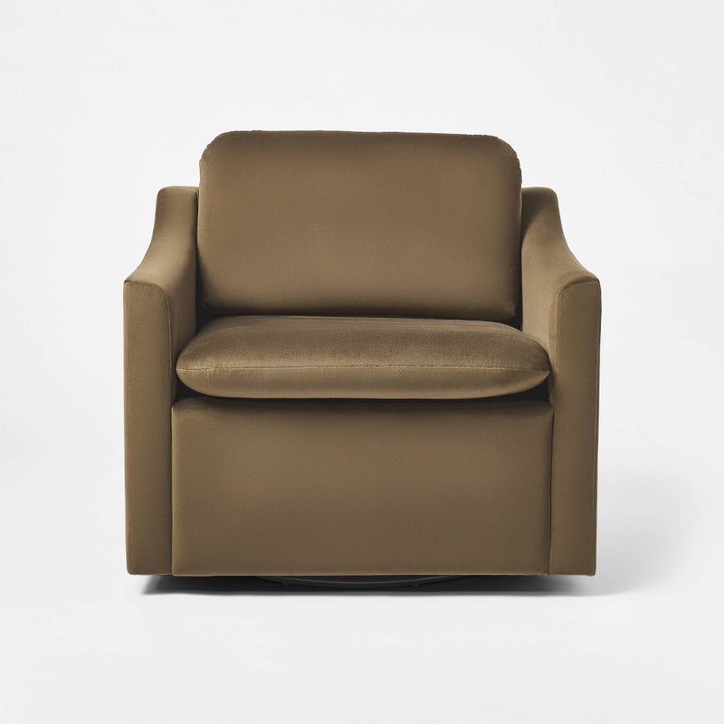 Fully Upholstered Swivel Accent Chair Dark Brown Velvet - Threshold designed with Studio McGee (LOCAL PICKUP ONLY)