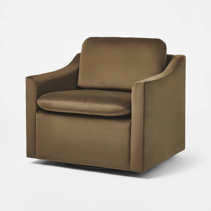 Fully Upholstered Swivel Accent Chair Dark Brown Velvet - Threshold designed with Studio McGee (LOCAL PICKUP ONLY)