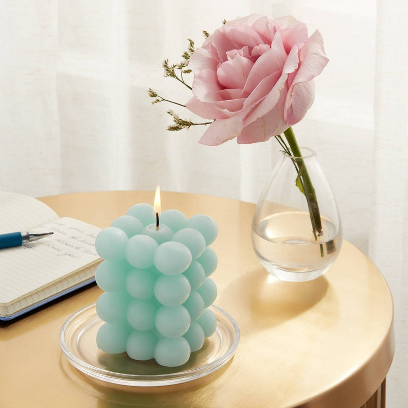 3.5" Unscented Bubble Sculpture Candle Watercolor Blue 12oz - Opalhouse: Bohemian Decor, 30hr Burn Time