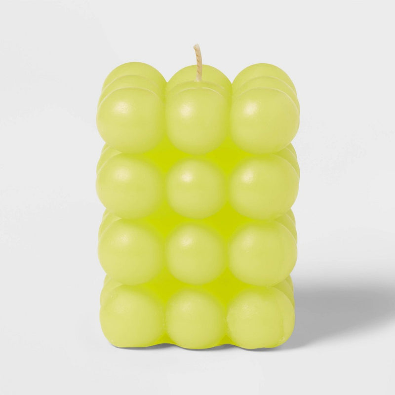3.5" Unscented Bubble Sculpted Candle Electric Yellow 12oz - Opalhouse: Bohemian Decor, 30hr Burn Time