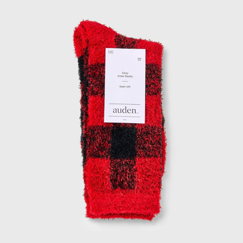 Women's Buffalo Plaid Cozy Crew Socks - Auden Red 4-10